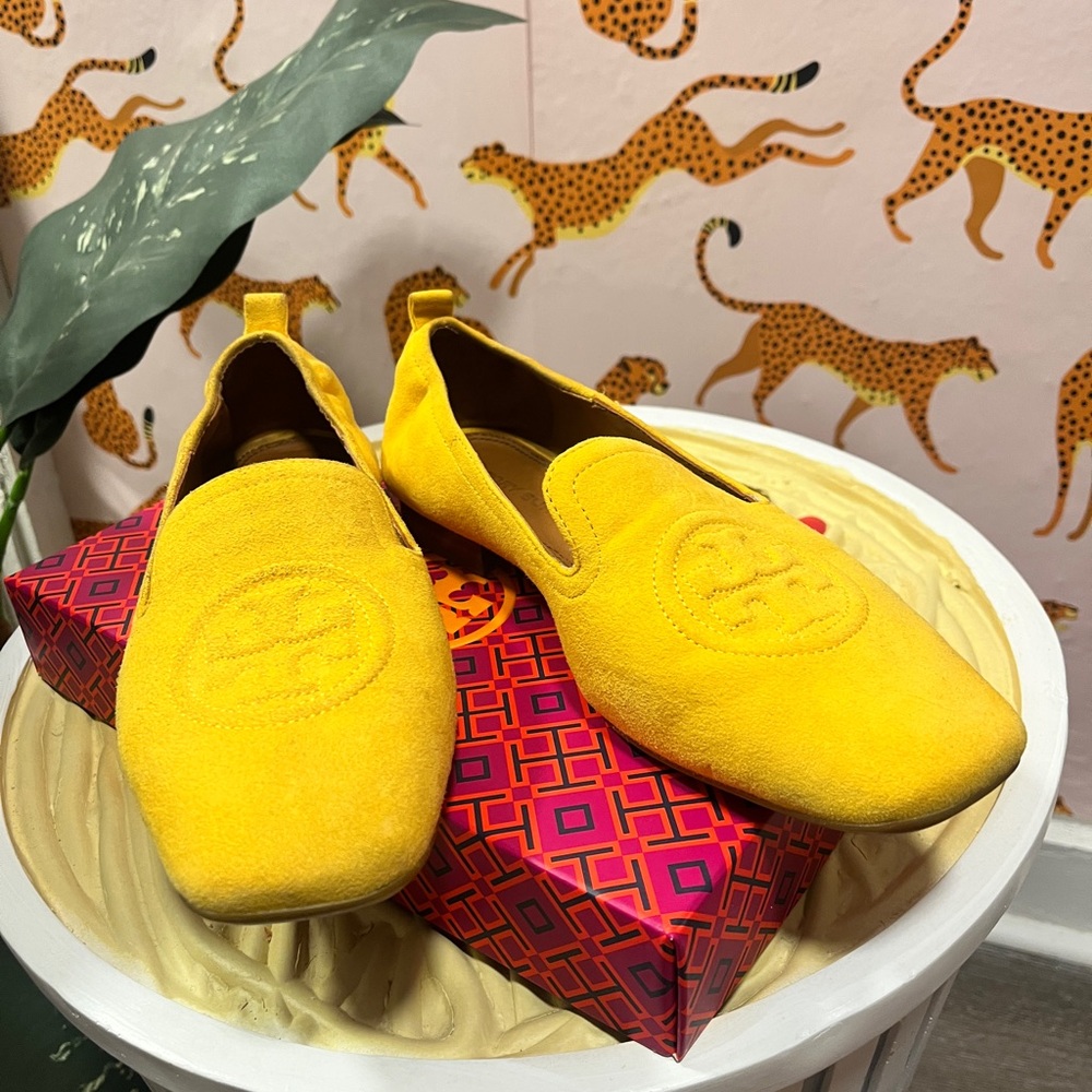 Tory Burch goldfinch silk suede loafer